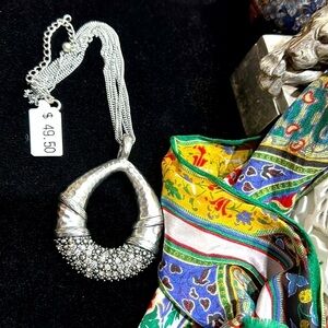 NWT Necklace Macy’s Silver Australian Crystals Statement Pendant Multi C…